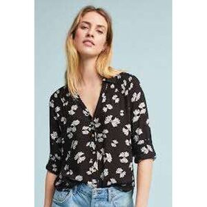 Maeve Anthropologie Black White Bow Print Button Down Blouse Shirt Womens Size 6